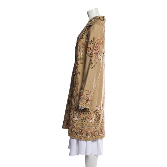 Biya Johnny Was 100% Silk Embroidered Western Boho Duster Coat Beige XS - Picture 3 of 16